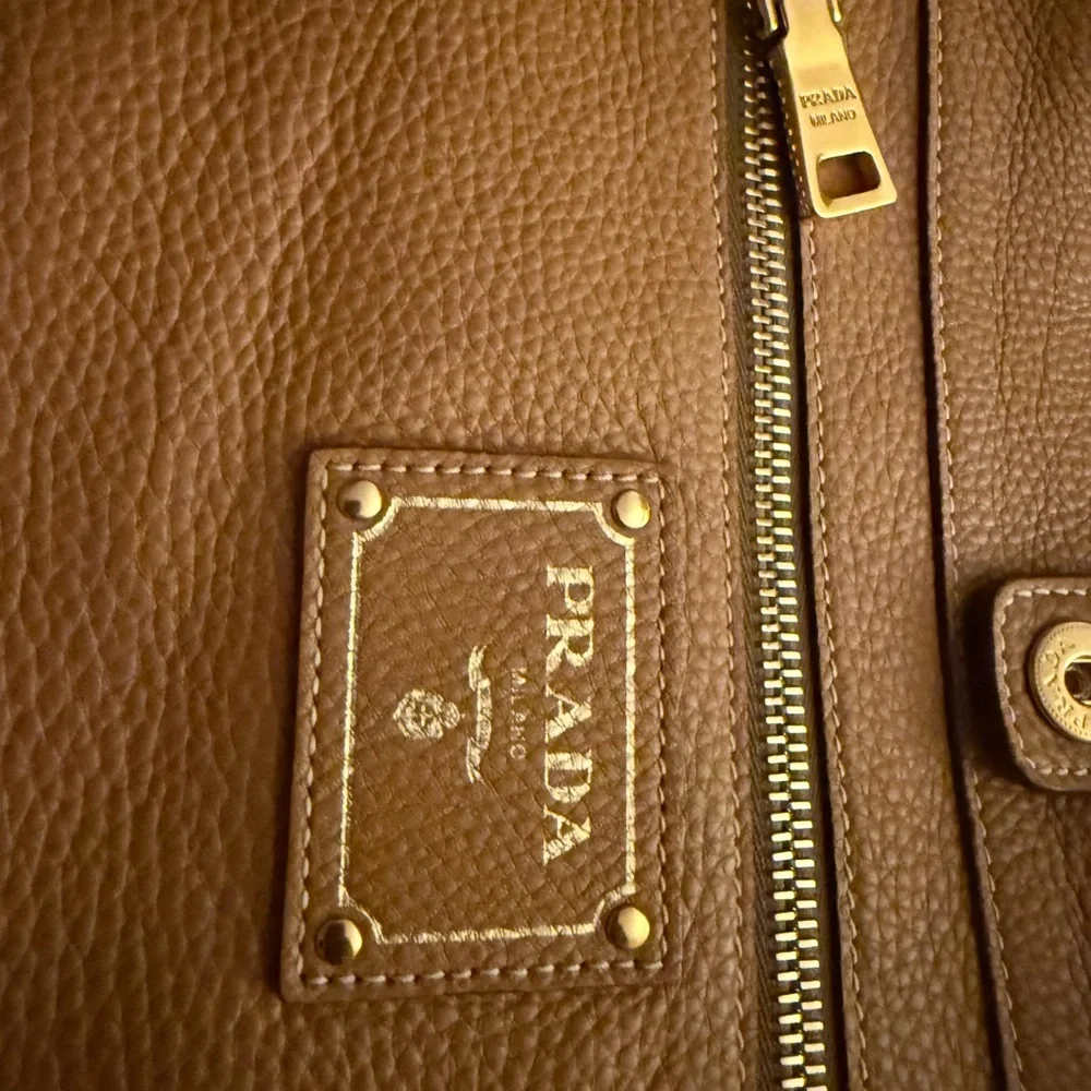 Prada Cognac Leather Tote with Gold Logo - Picture 16 of 16